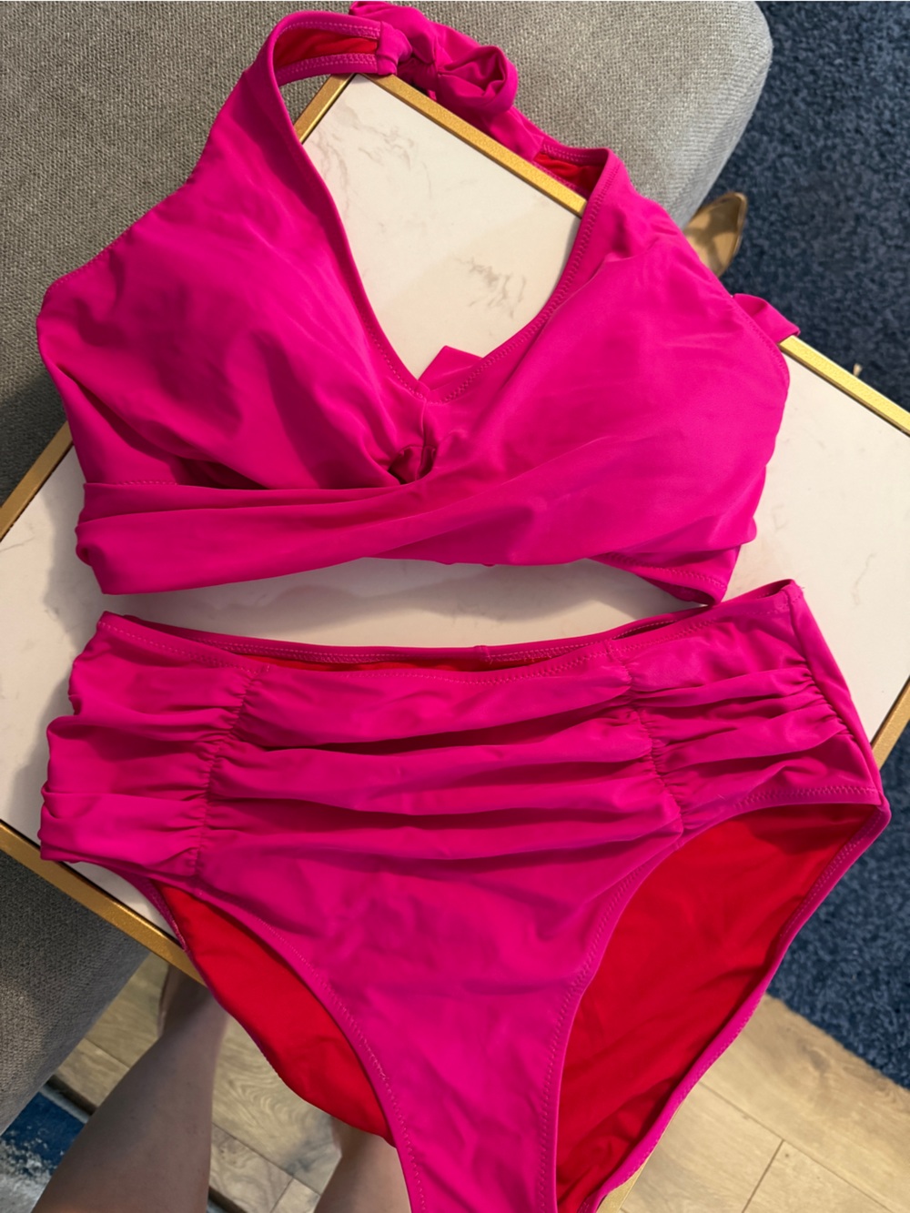 Hot Pink Two-Piece Bikini Set high waisted